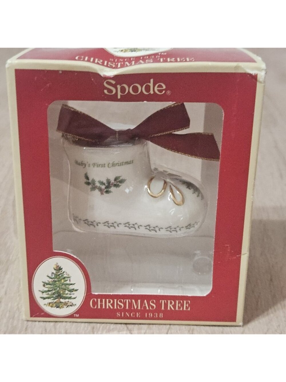 Spode Baby's First Christmas Bootie Ornament -  In Box 2012